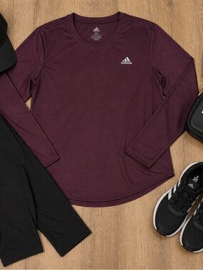 Adidas Plus Size 2X Long Sleeve Crew Top - Deep Maroon Activewear